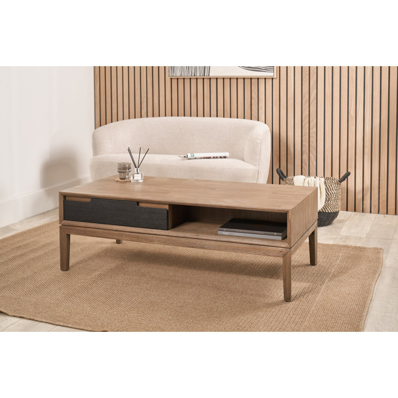 Takierra Solid Wood Coffee Table with Storage, Natural/Black
