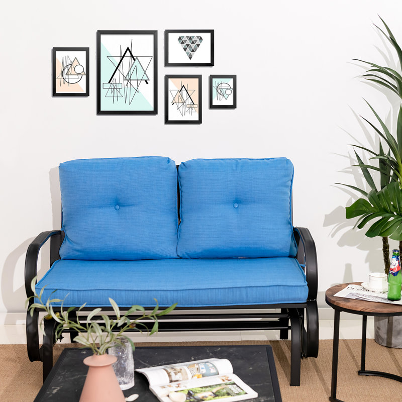 Banc d'extérieur en métal avec coussins Laceyville, Bleu
