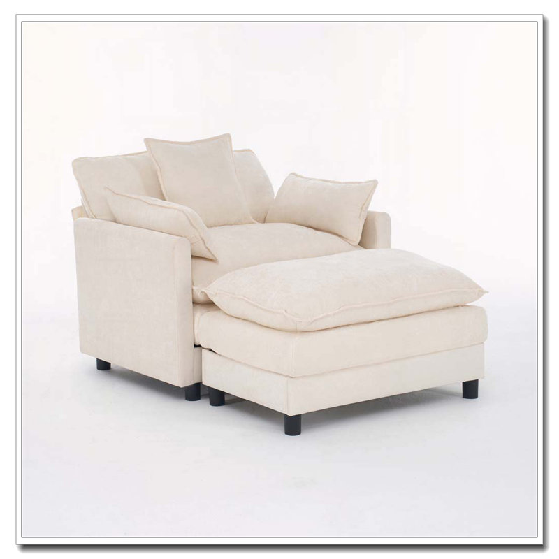 Fauteuil en chenille avec repose-pieds, Beige