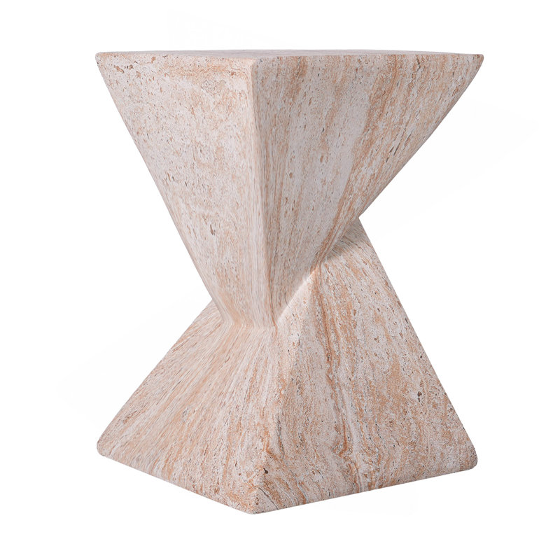 Table d'appoint moderne en béton 18,5 po de hauteur, table de bout de patio à motif cannelé sculptural, table d'appoint minimaliste géométrique résistante aux intempéries pour jardin, balcon et bord de piscine, marbre beige