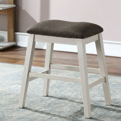 Chairo 24,5 po H Ensemble de 2 tabourets à hauteur de comptoir en bois blanc cassé / gris foncé avec siège en tissu