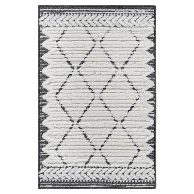 Collection High-Low Trellis Indoor Area Rug, Modern, Contemporary, Geometric, Bohemian, Bedroom, Kitchen, Living Room, Doormat, Non Shedding Carpet