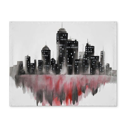 Napperon aquarelle rouge en polyester Cityscape | Décoration intérieure