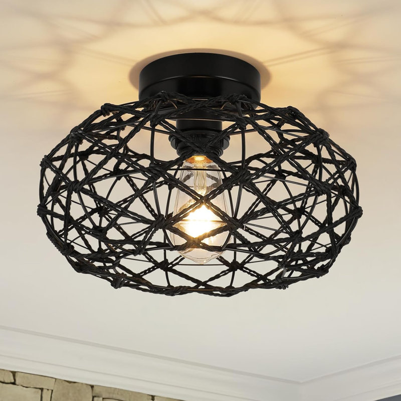 Plafonnier semi-encastré en osier tissé, lampe bohémienne en rotin côtier pour la chambre à coucher, la cuisine, le couloir, le vestibule, décor de ferme