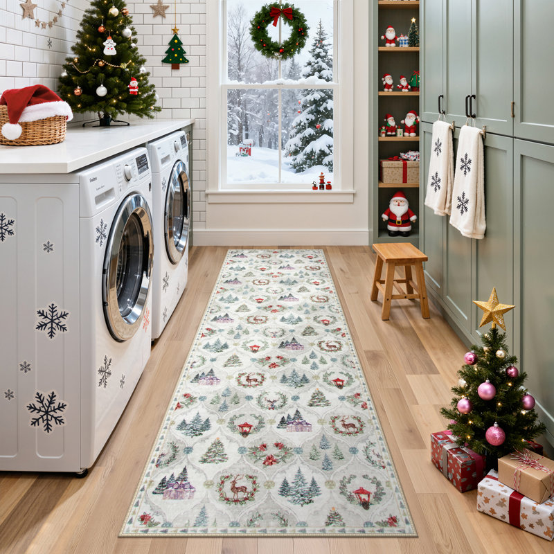 Laraven Christmas World Full-Coverage Rug Festive Non-Slip Holiday Carpet Washable Rug Xmas Decor Throw Mat, Runner 2' x 6'