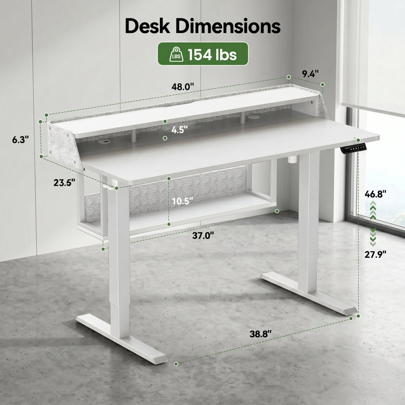 Jeneffer Computer Standing Desk with 4 Drawers for Home Office，Electric Height Adjustable Gaming Desk with Storage Shelf