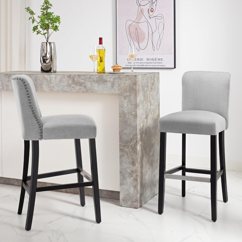 Upholstered Counter Stool, Gray, Without