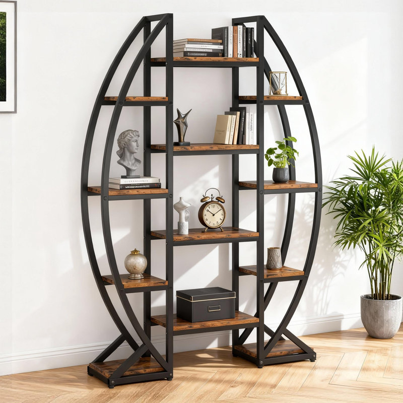 55" Industrial Bookcase with Metal Frame, Rustic Brown
