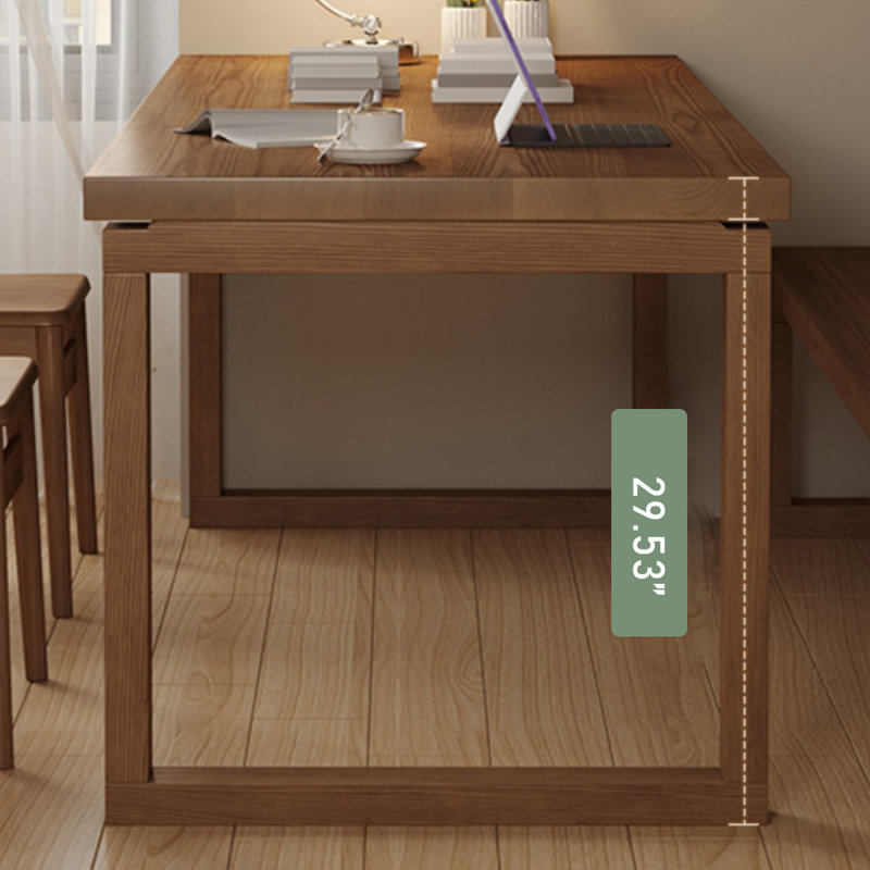 Bureau rectangulaire en bois massif noyer clair, 29.53" H x 78.74" W x 35.43" D