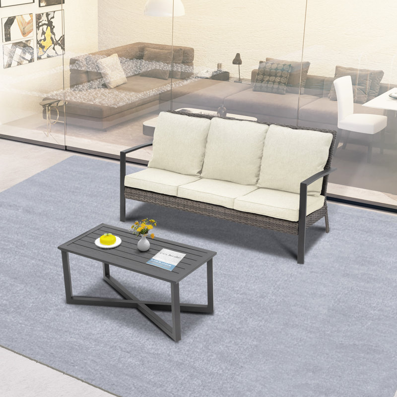 Ensemble de conversation pour l'extérieur pour 3 personnes avec coussins, Beige coton
