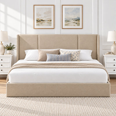 Coletti Hydraulic Lift Up Storage Wingback Upholstered Platform Bed