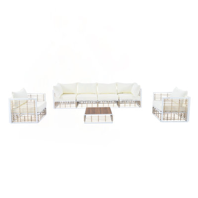 7-Piece Modern Minimalist Metal Patio Sofa Set with Thick Cushions and Coffee Table