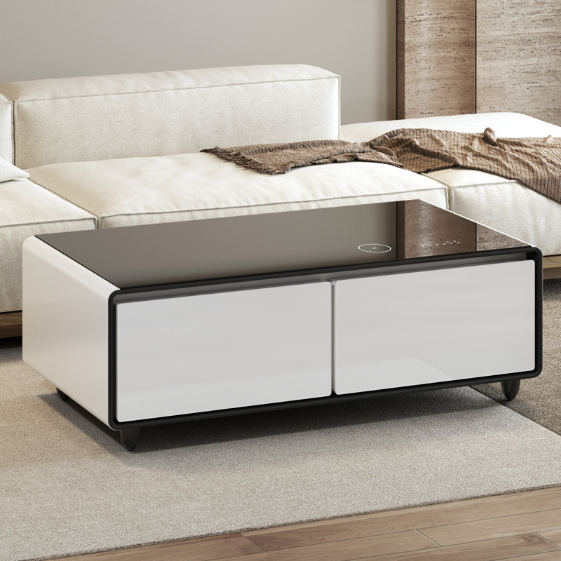 Smart Coffee Table With 135L Fridge,Wireless Charging And Bluetooth Speaker, White