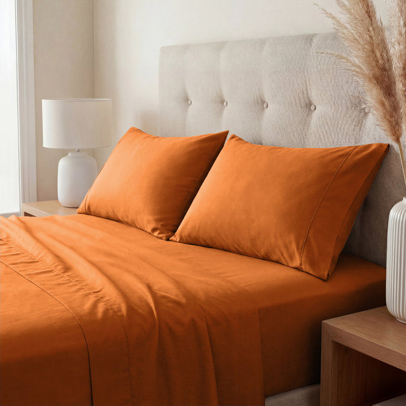 Cotton Blend 800 Thread Count Solid Pillowcase, King, Rust