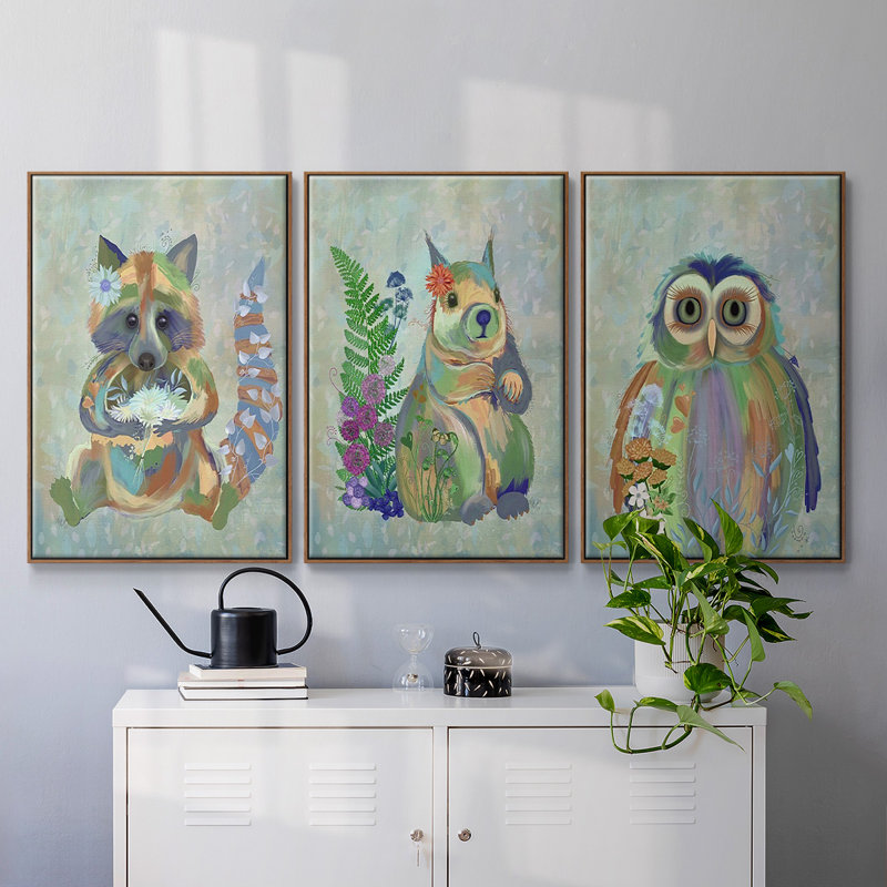 Fantastic Florals Owl 3 pièces, Cadre noyer, H 40 po x l 90 po x P 2 po