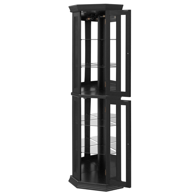 Vitrine de coin lumineuse - étagère en verre avec portes en verre trempé, tablettes réglables et ampoule à perles incluse - armoire de bar idéale pour la décoration intérieure - NOIR