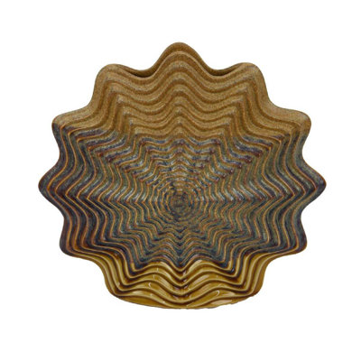 Decorative Vase, Brown, Gray Ceramic, Unique Radial Rosette, 16 Inch