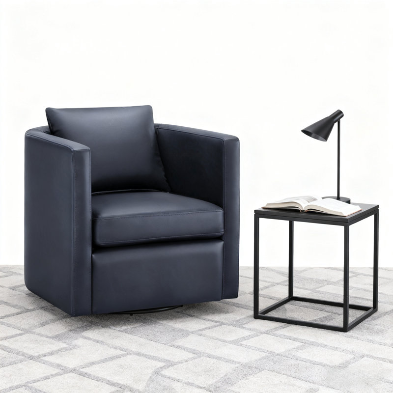 Fauteuil demi-tonneau pivotant en similicuir bleu moderne, Marine