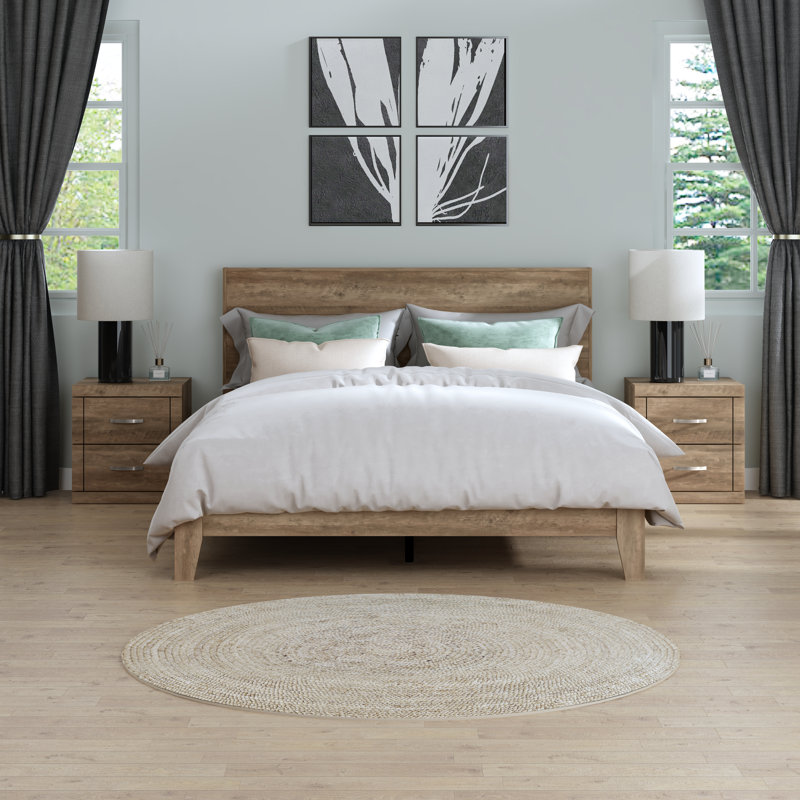 Table de chevet 2 tiroirs 20,31 po Avigail, Chêne gris foncé, Individuel