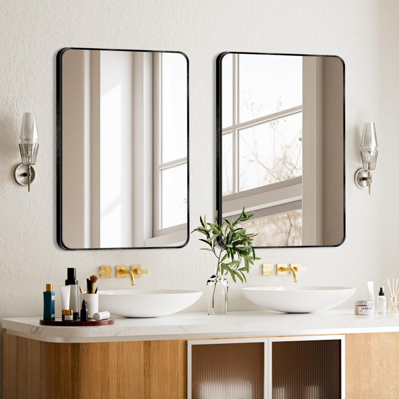 Ensemble de 2 miroirs muraux Viridiana, Noir, 30 po x 20 po