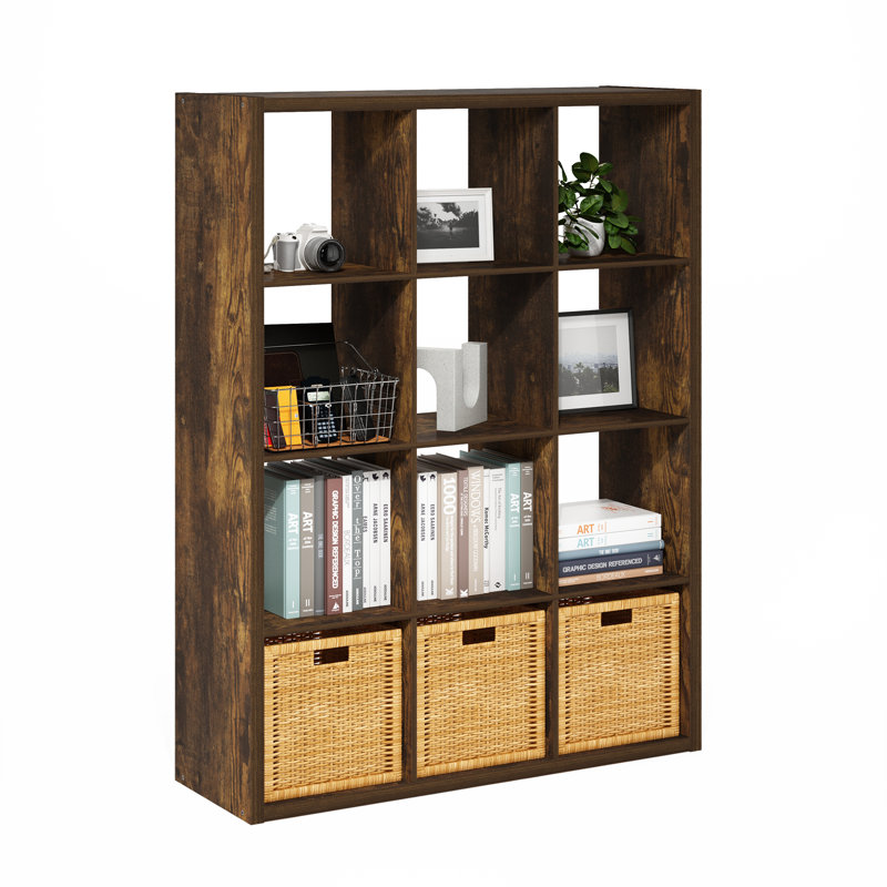  Organisateur de rangement décoratif à dos ouvert Grigorijs, Pin ambré, (12 tablettes) H 57,95 po x l 43,78 po x P 14,57 p