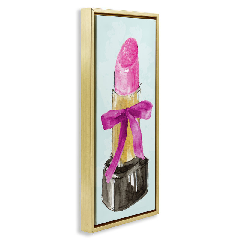 Lipstick & Pink Bow Black Framed Floater Canvas Wall Art by Lanie Loreth, Cadre flottant métallique doré, H 31 po x l 15 po