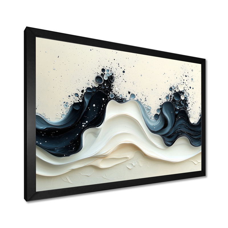 Dulvert noir blanc vague rythmique rivière V - goutte à goutte d'art mural pour le salon, H 12 po x l 20 po, Noir