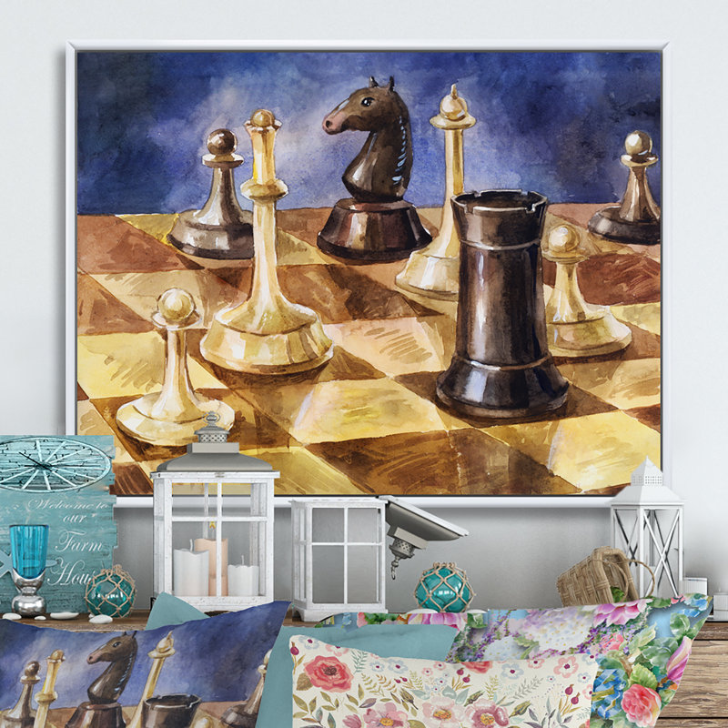 Jeu d'échecs - reproduction de cadre photo sur toile, H 24 po x l 36 po x P 1 po, Cadre flottant blanc