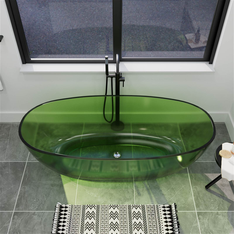 65" x 30" Freestanding Solid Surface Soaking Bathtub with Pop-Up Drain & Overflow, CUPC Certified, Elegant Design for Modern Bathrooms
