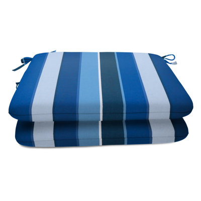 Casual Cushion Outdoor Chair Cushion, Striped Sunbrella Fade-Resistant for Patio Dining Chairs, Kitchen & Porch Benches, 20"W x 20"D, 2" thick, Reversible, Milano Cobalt