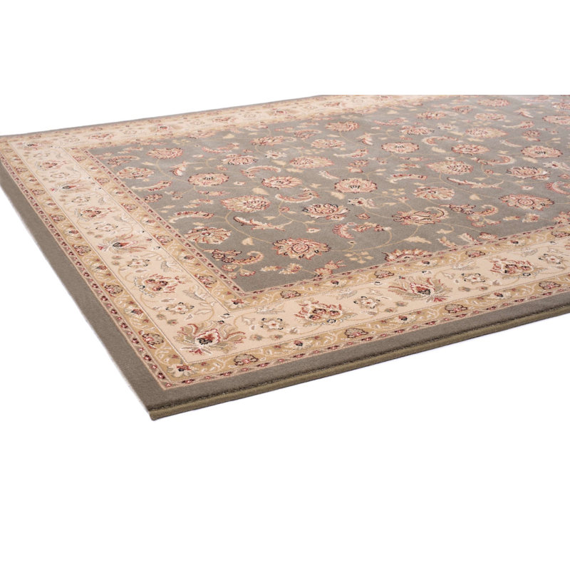Tapis oriental tissé à la machine Erde en bourgogne / beige / blanc / vert clair, Rectangle 5 pi 3 po x 7 pi 7 po