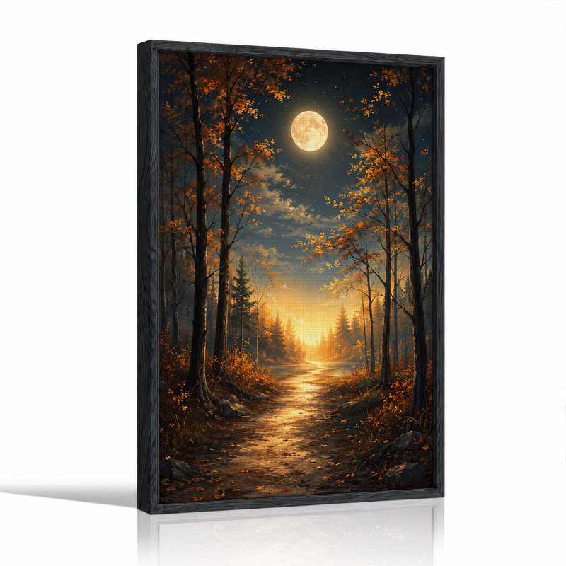 Toile dorée d'automne à travers les arbres sous Halloween, art mural sur toile, 24"H x 18"W