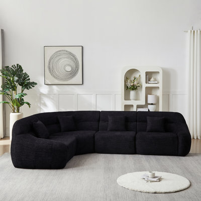 123.2-inch Modern Luxury Curved Corner Sectional Sofa, Chenille Modular Cloud Sofa, Four Pillows, High-Back Oversized Four-Seater, No Assembly Required