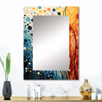 Coloré Mid Century Dynamic Duality III - miroir abstrait Mid-Century, miroir mural moderne unique Mid-Century, impression sur métal