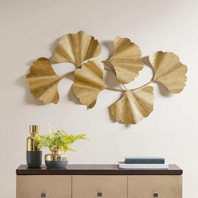 Décoration murale feuille d'or en métal feuille de ginkgo