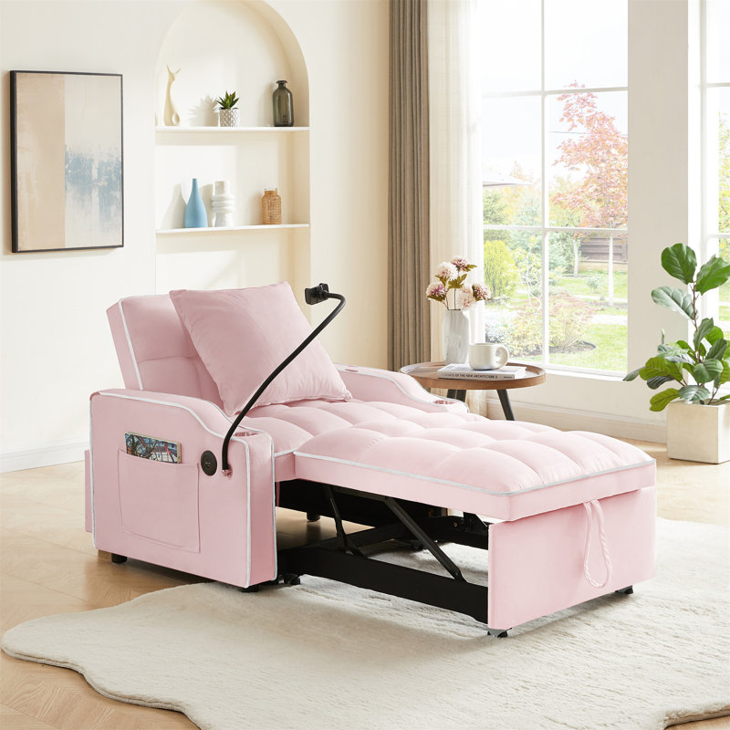 36.04" Convertible Sleeper Chair Sofa Bed Adjustable Pull Out Sleeper Chair Bed, Pink 1