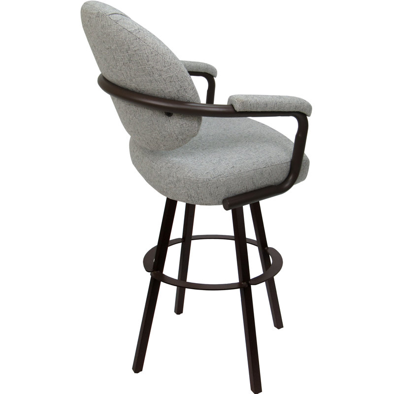 Swivel Upholstered Counter Stool with Metal Frame, Slate Polyester Blend/Brown Frame