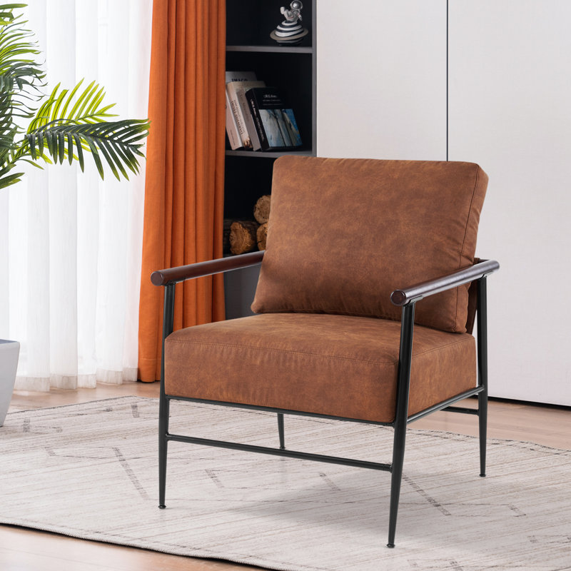 Modern Accent Chairs, Armchair with Upholstered Cushion, Leathaire Fabric Lounge Chairs, Saddle Leathaire