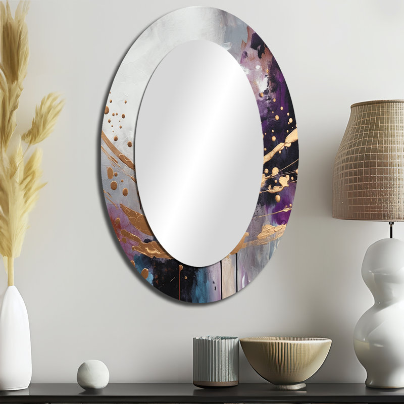 «Bold Circles And Marble Fusion IV» - Miroir mural moderne ovale, 36 po x 24 po