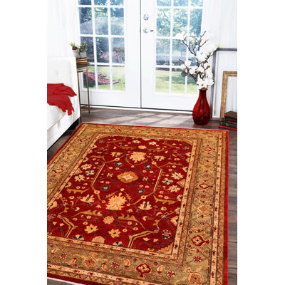Tapis rouge / brun en laine noué à la main de style oriental Baglari 8 pi x 9 pi 10 po