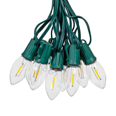  25 Feet LED C9 String Lights, Transparent Warm White, 25 Bulbs with 12 Inch Spacing on Green Wire, Connect Up To 43 Strings Together, Shatterproof and Weather Resistant Removable Bulbs