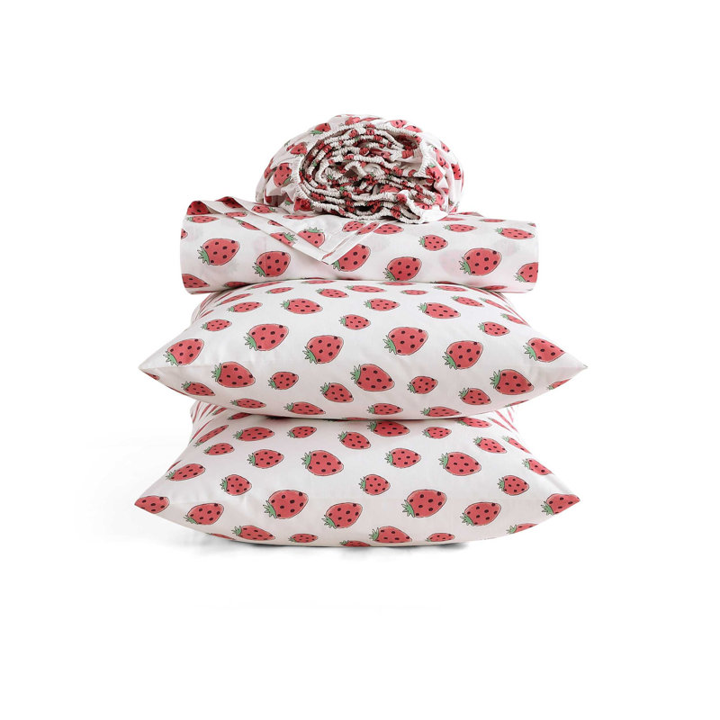 Ensemble de draps en coton percale Poppy & Fritz, Ensemble de draps lit simple + 1 taie d'oreiller, Rose