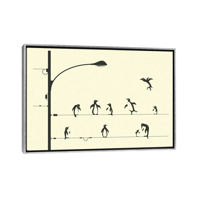 «Penguins on a Wire», art encadré, H 40 po x l 60 po x P 1,5 po, Toile avec cadre argenté