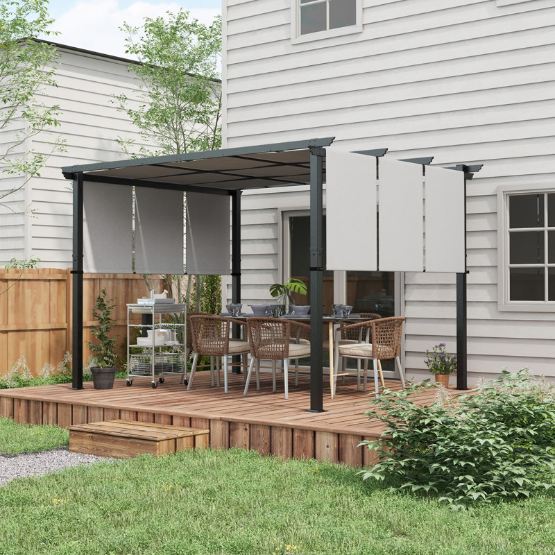 Pergola en métal 10 'x 12' avec auvent rétractable pour patio, terrasse, Gris clair