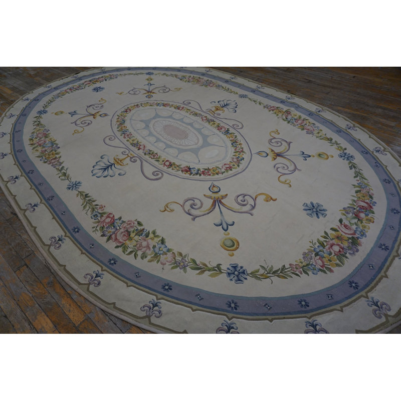 Oval Shape Antique Late 19th Century Room Size French Aubusson Carpet