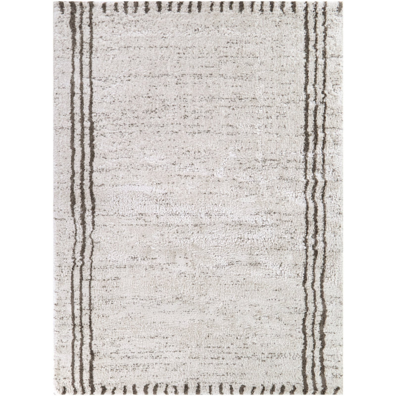 Willis Cream Striped Farmhouse Area Rug, Rectangle 7'10" x 10'