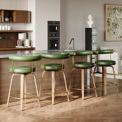 Tabourets de bar pivotants en similicuir 26 po avec pieds en bois courbé (ensemble de 4)