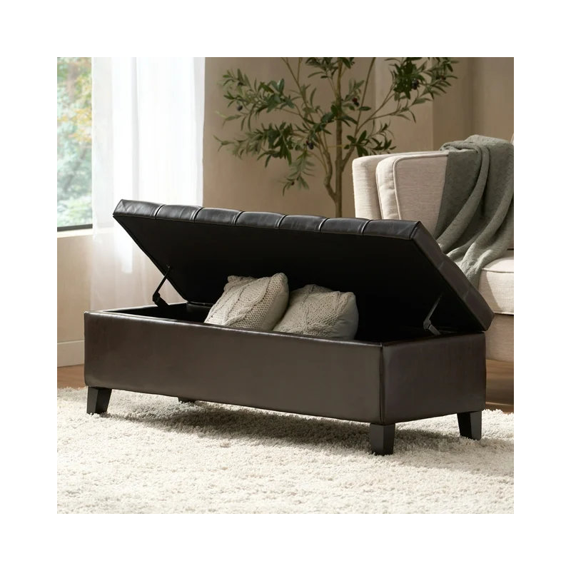 Ottoman Bench with Storage, Rubber Wood Legs