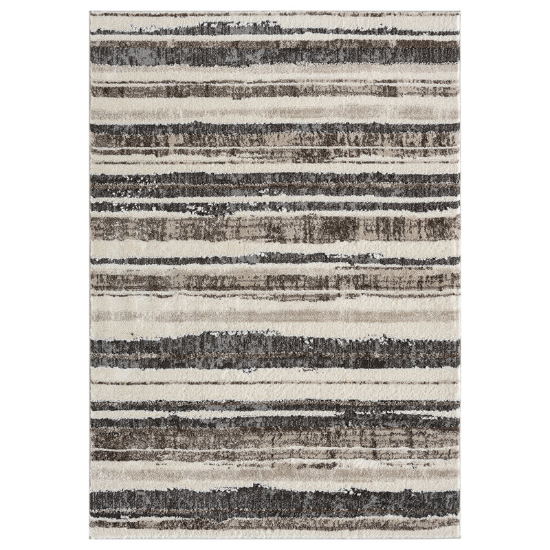 Annais Modern Embossed Contemporary Living Room Area Rug - Striped Design,Mocha, Rectangle 80 x 150 cm
