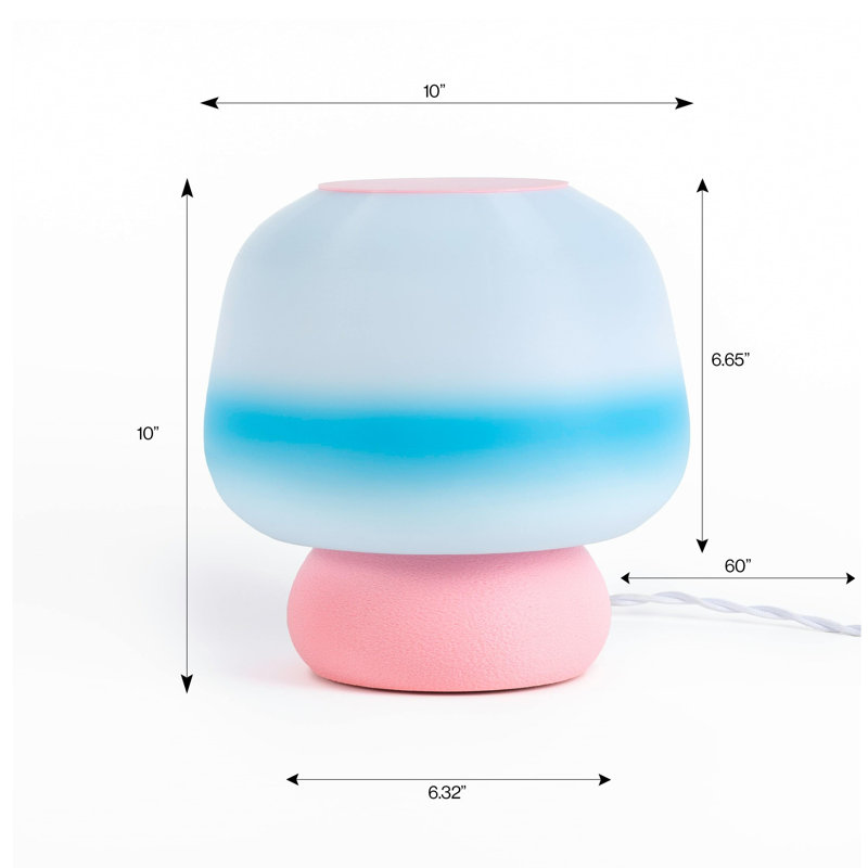 Mushroom 10" Modern Classic Plant-Based PLA 3D Printed Dimmable LED Table Lamp, Light Pink, Blue/White